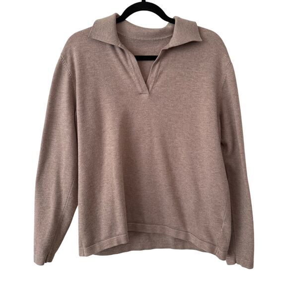 Commense Collared Long Sleeve Tan Pull Over V-Neck Preppy Office Work Sweater-L - Picture 1 of 5